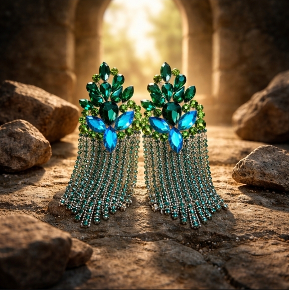 Fashion Jewelry Emerald Green Statement Earrings - Picture 3 of 3